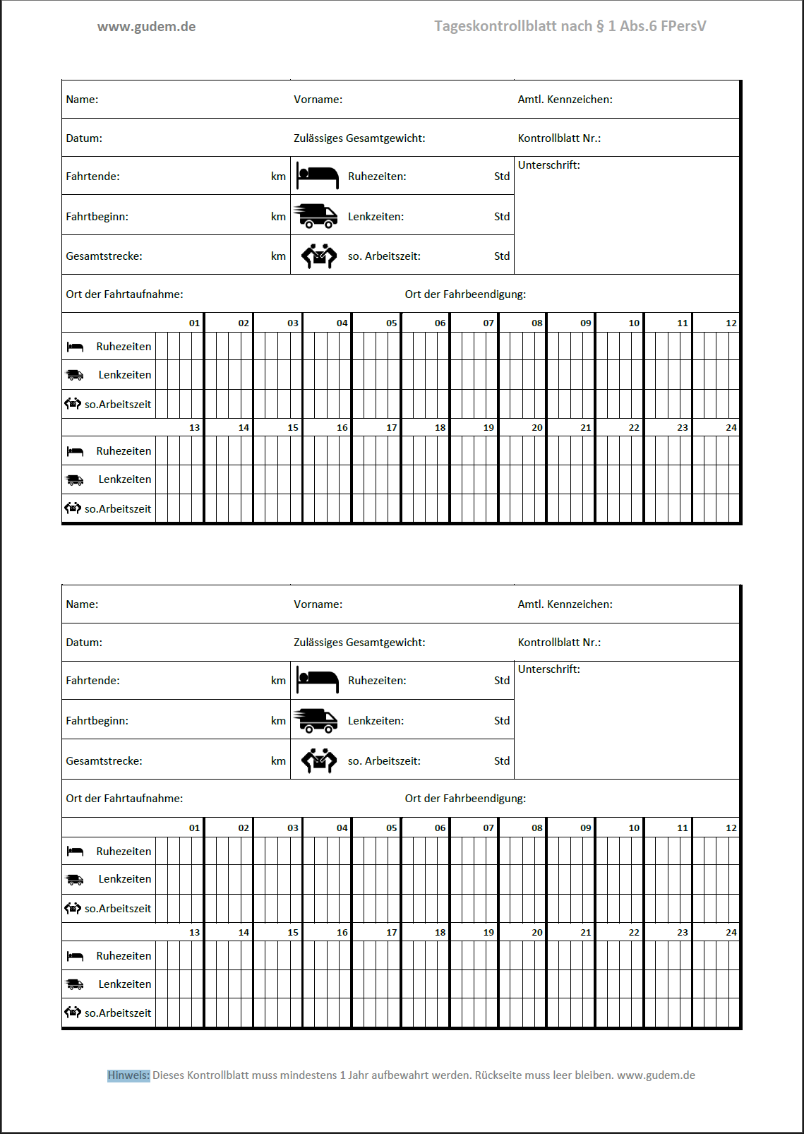 Kontrollblatt 2-Block Format Vorschau