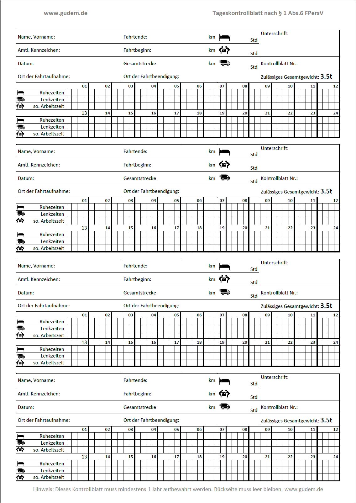 Kontrollblatt 4-Block Format Vorschau